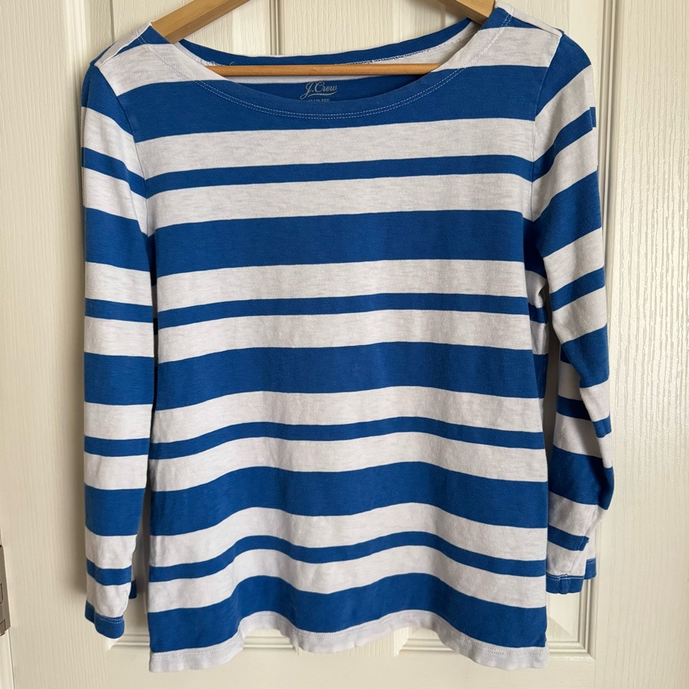 J.Crew Blue White Striped Slub Tee | 100% Cotton | Size Medium